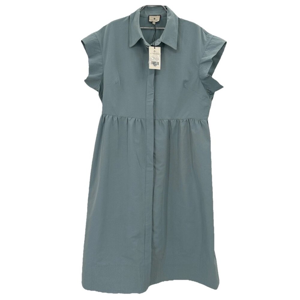 Tuckernuck Slate Blue Chloe Midi Dress XXXL 3XL A-Line Collared Button *No Belt